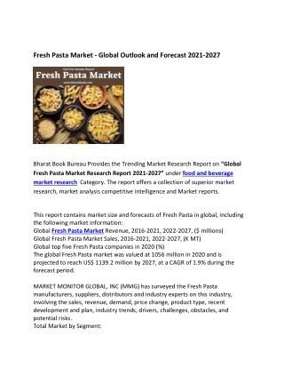 Global Fresh Pasta Market by Manufacturers, Forecast to 2021-2027