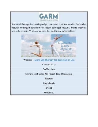 Stem Cell Therapy for Back Pain in Usa  Garmclinic.com
