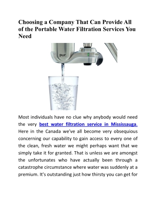 Choosing a Company That Can Provide All of the Portable Water Filtration Services You Need