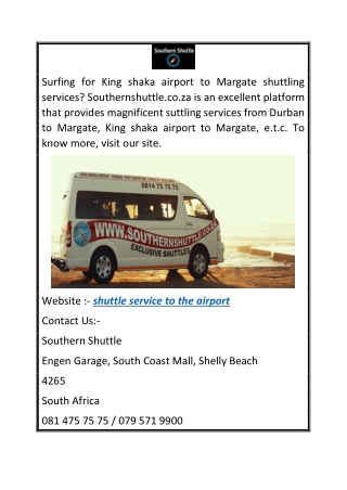 Shuttle Service to the Airport  Southernshuttle.co.za