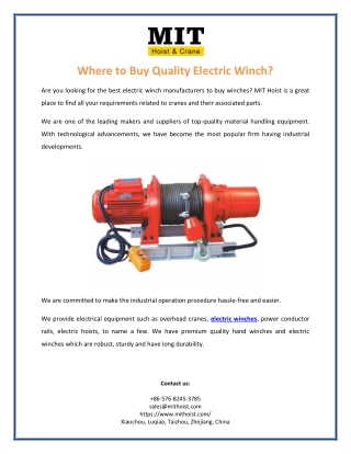 Where to Buy Quality Electric Winch