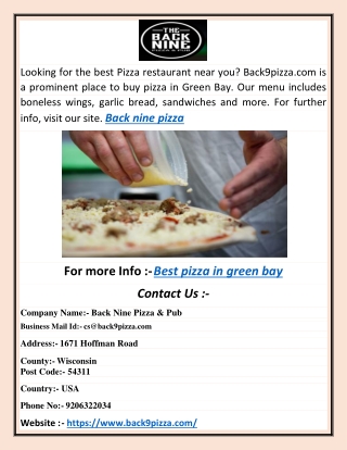 Best Pizza in Green Bay | Back9pizza.com
