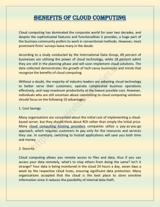 Benefits of Cloud Computing