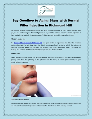 Say Goodbye to Aging Signs with Dermal Filler Injection in Richmond Hill
