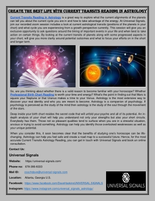 Create the Best Life with Current Transits Reading in Astrology
