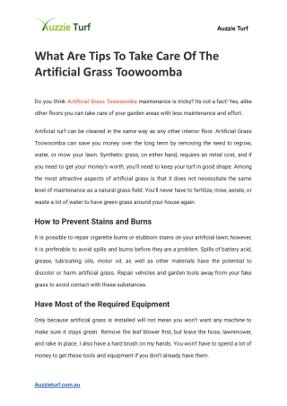 What Are Tips To Take Care Of The Artificial Grass Toowoomba