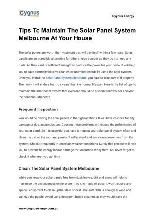 Tips To Maintain The Solar Panel System Melbourne At Your House