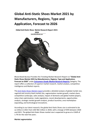 Global Anti-Static Shoes Market 2021 by Manufacturers, Regions, Type and Application, Forecast