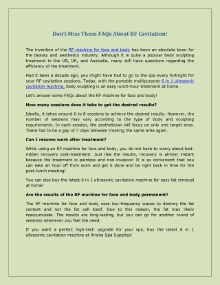 Don’t Miss These FAQs About RF Cavitation!