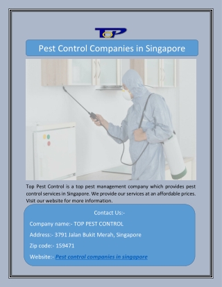 Pest Control Companies in Singapore