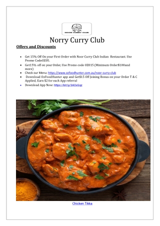 15% Off - Noor Curry Club Menu - Indian Restaurant Ripponlea, Vic