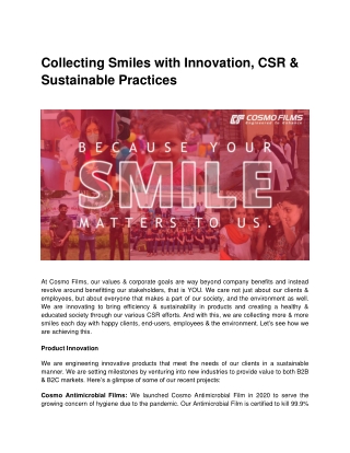 Collecting Smiles with Innovation, CSR & Sustainable Practices