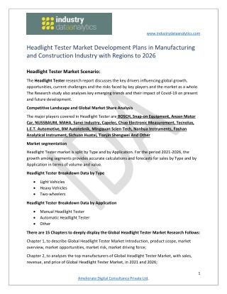 Headlight tester market Industry Size, CAGR Status, Scope and Challenges to 2026