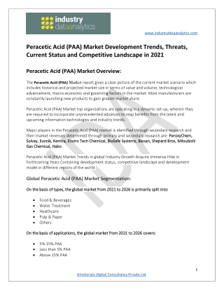 Peracetic Acid (PAA) Market Strategies, Upcoming Trends and Forecast to 2026