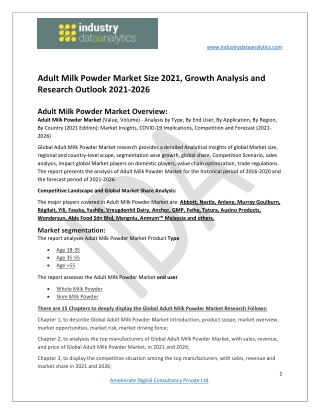 Adult milk powder market Growing Massively by 2021-2026