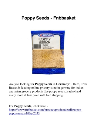 POPPY SEEDS IN GERMANY