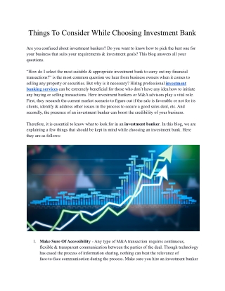 Things To Consider While Choosing Investment Bank