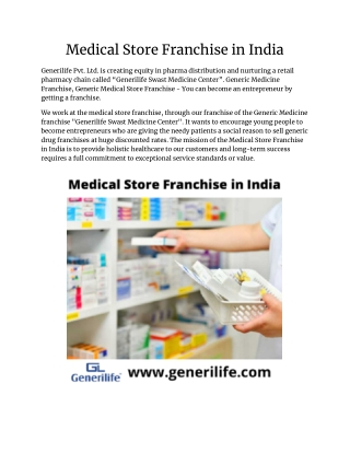 Medical Store Franchise in India