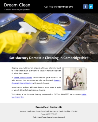 Satisfactory Domestic Cleaning In Cambridgeshire