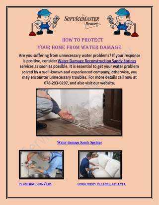 Contact Service Master and Consider Water Damage Reconstruction Sandy Springs