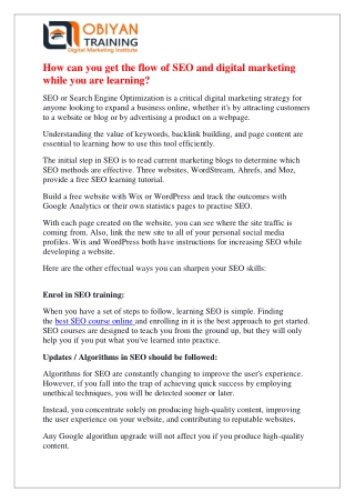 How can you get the flow of SEO and digital marketing while you are learning
