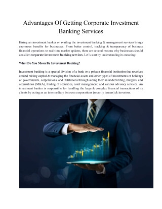 Advantages Of Getting Corporate Investment Banking Services