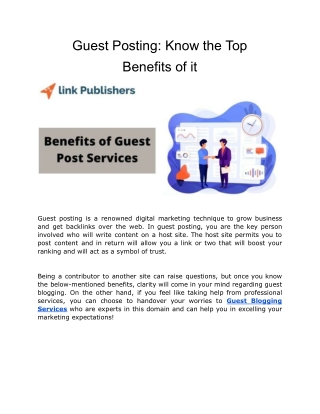 Guest Posting - Know the Top Benefits of it