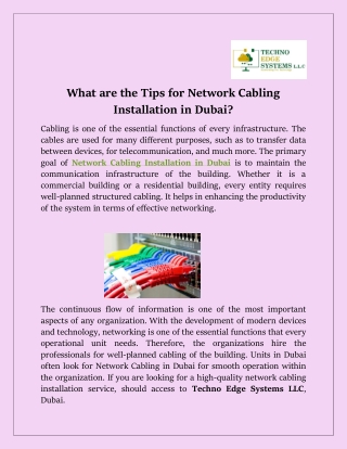 What are the Tips for Network Cabling Installation in Dubai?