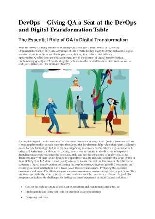Giving QA a Seat at the DevOps and Digital Transformation Table