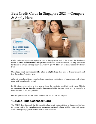 Best Credit Cards In Singapore 2021 – Compare & Apply Here