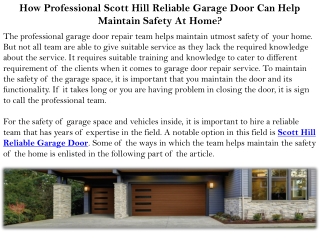 How Professional Scott Hill Reliable Garage Door Can Help Maintain Safety At Hom