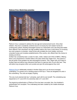 Platinum Prive- World-Class amenities