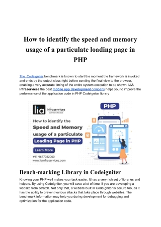 How to identify the speed and memory usage of a particulate loading page in PHP