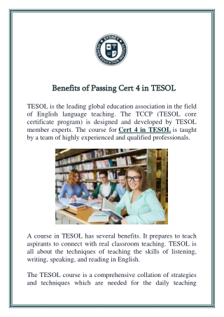 Benefits of Passing Cert 4 in TESOL