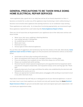 GENERAL PRECAUTIONS TO BE TAKEN WHILE DOING HOME ELECTRICAL REPAIR SERVICES