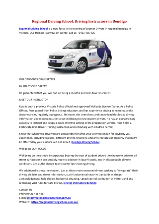 Regional Driving School, Driving Instructors in Bendigo