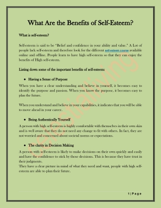 What are the Benefits of Self-Esteem