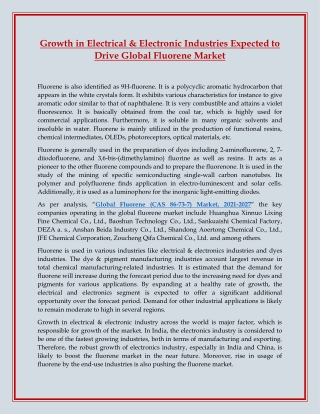 Global Fluorene Market Trends | Global Fluorene Market Forecast