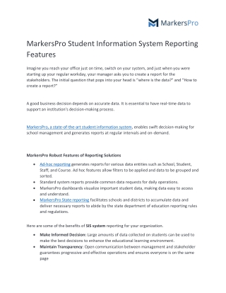 MarkersPro Student Information System Reporting Features