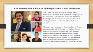 AAA Presented 5th Edition of Dr Sarojini Naidu Award for Women