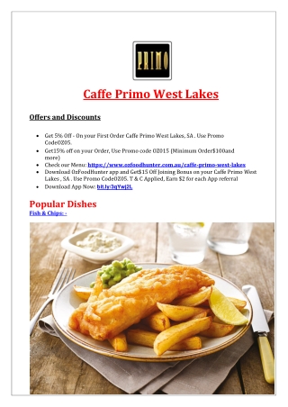 Caffe Primo West Lakes Menu, SA - 5% Off