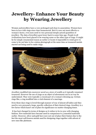 Jewellery- Enhance Your Beauty by Wearing Jewellery