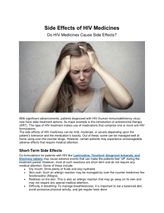 Side Effects of HIV Medicines