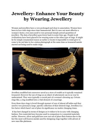 Jewellery- Enhance Your Beauty by Wearing Jewellery