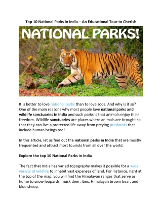Top 10 National Parks in India