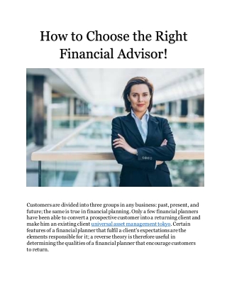 How to Choose the Right Financial Advisor!