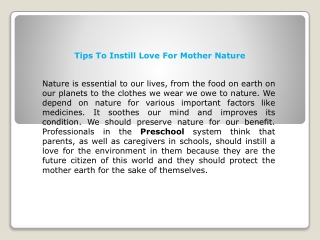 Tips To Instill Love For Mother Nature