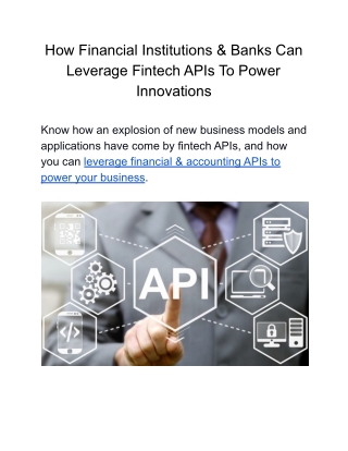 How Financial Institutions & Banks Can Leverage Fintech APIs To Power Innovations