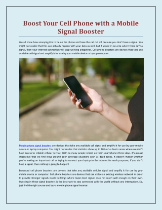 Boost Your Cell Phone with a Mobile Signal Booster