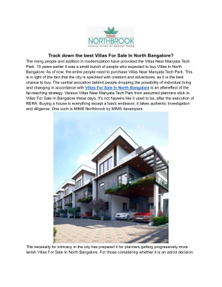 _Track down the best Villas For Sale In North Bangalore_